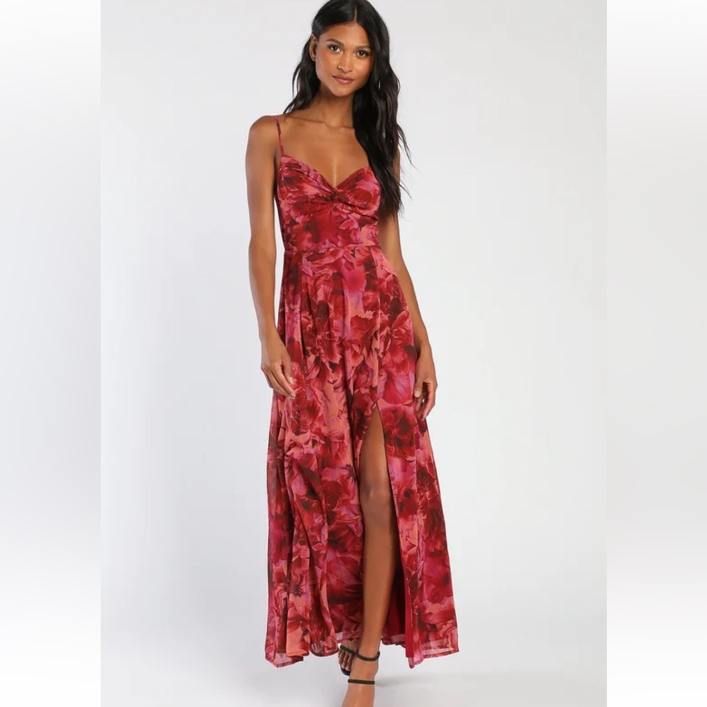 Lulu's Burgundy Floral Maxi Dress